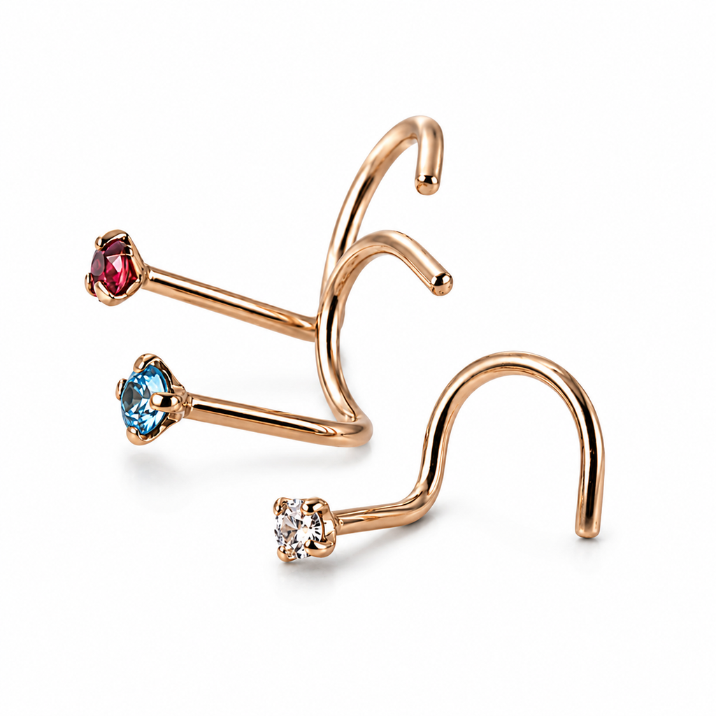 Nose Ring – 14K Yellow Gold Prong Gem Screw | Jewelé