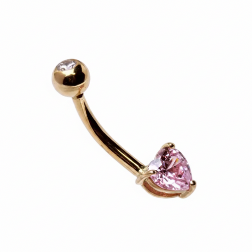 14Kt Gold Navel Ring with Prong Set Heart CZ