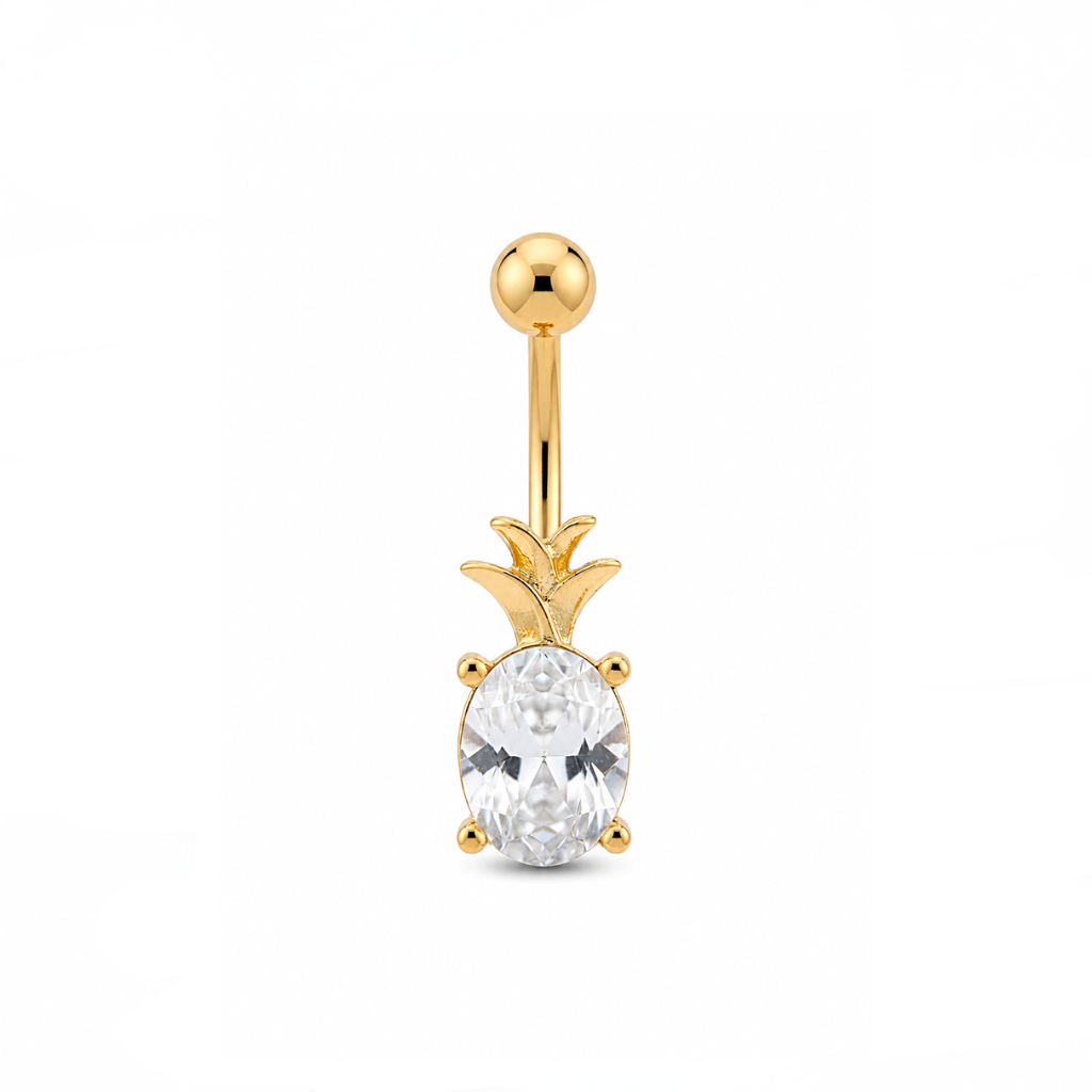 Belly Button Ring – Gold Jeweled Pineapple Navel | Jewelé