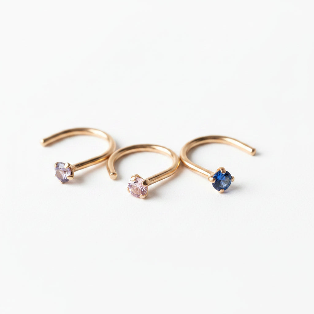 Nose Ring – 14K Yellow Gold Prong Gem Screw | Jewelé