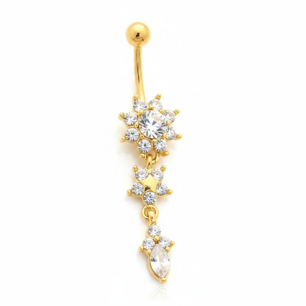 Belly Button Ring – Gold Cascading Flower Navel | Jewelé